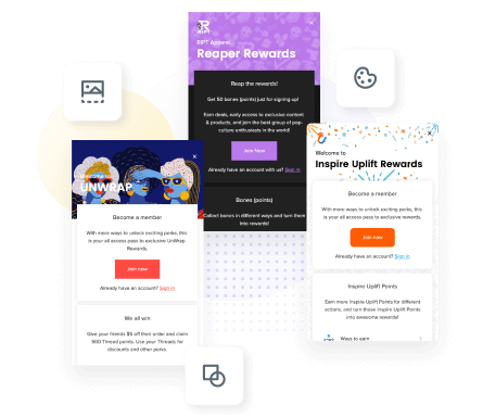 Customized and branded rewards program designed with color, background, shapes, and images